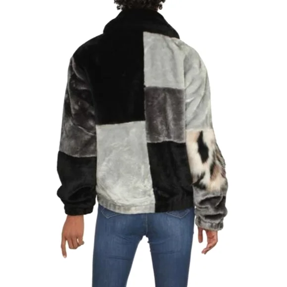 UO Blocked Faux Fur Jacket Bomber Jacket - Picture 13 of 15